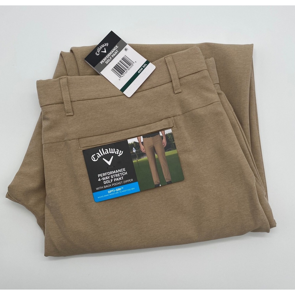 Callaway Performance 4 Way Stretch Golf Pants Khaki Mens 40x32 Opti-Dri Flat Fro